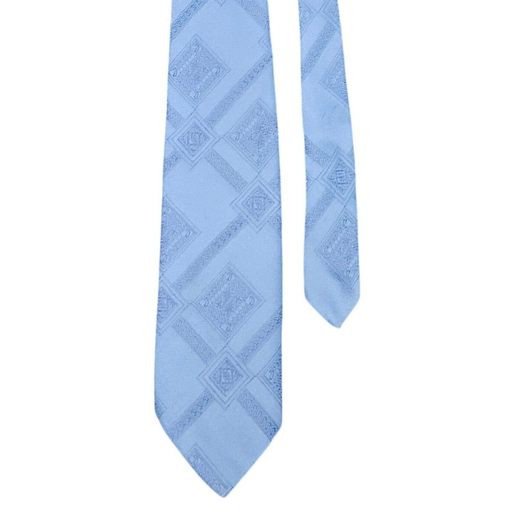 Vintage Wembley Wendlon Necktie Light Blue Tie Jacquard Geometric Classic‎ 70s